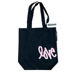 NWT Curtis Kulig x Starbucks Black & Pink “Love Me” Canvas Tote Bag Open Top